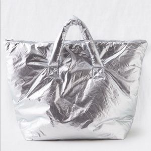 Aerie silver puffy tote